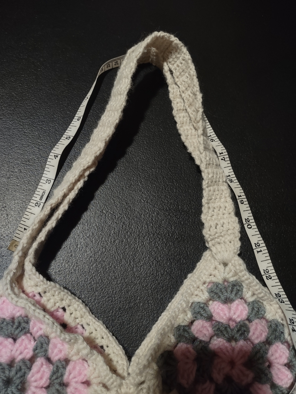 Handmade Crochet Women’s Tote Bag in Cream, Pink & Gray - Picture 8 of 8